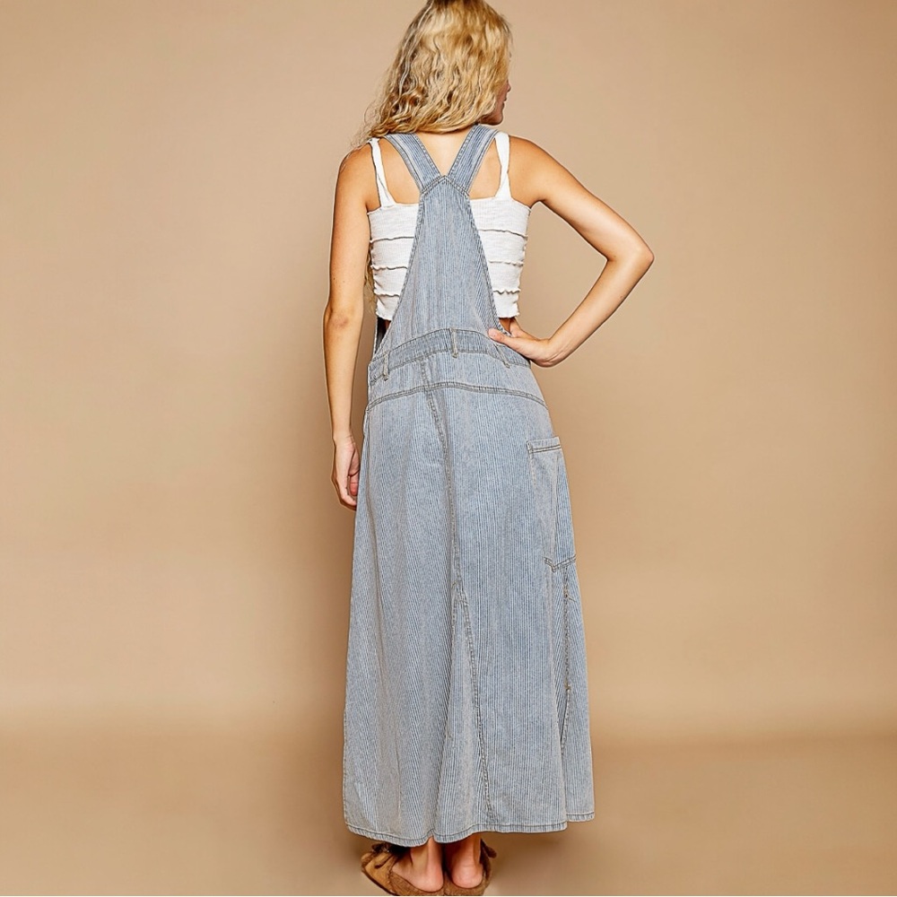 NWT POL Striped Denim Overall Dress - Picture 6 of 8